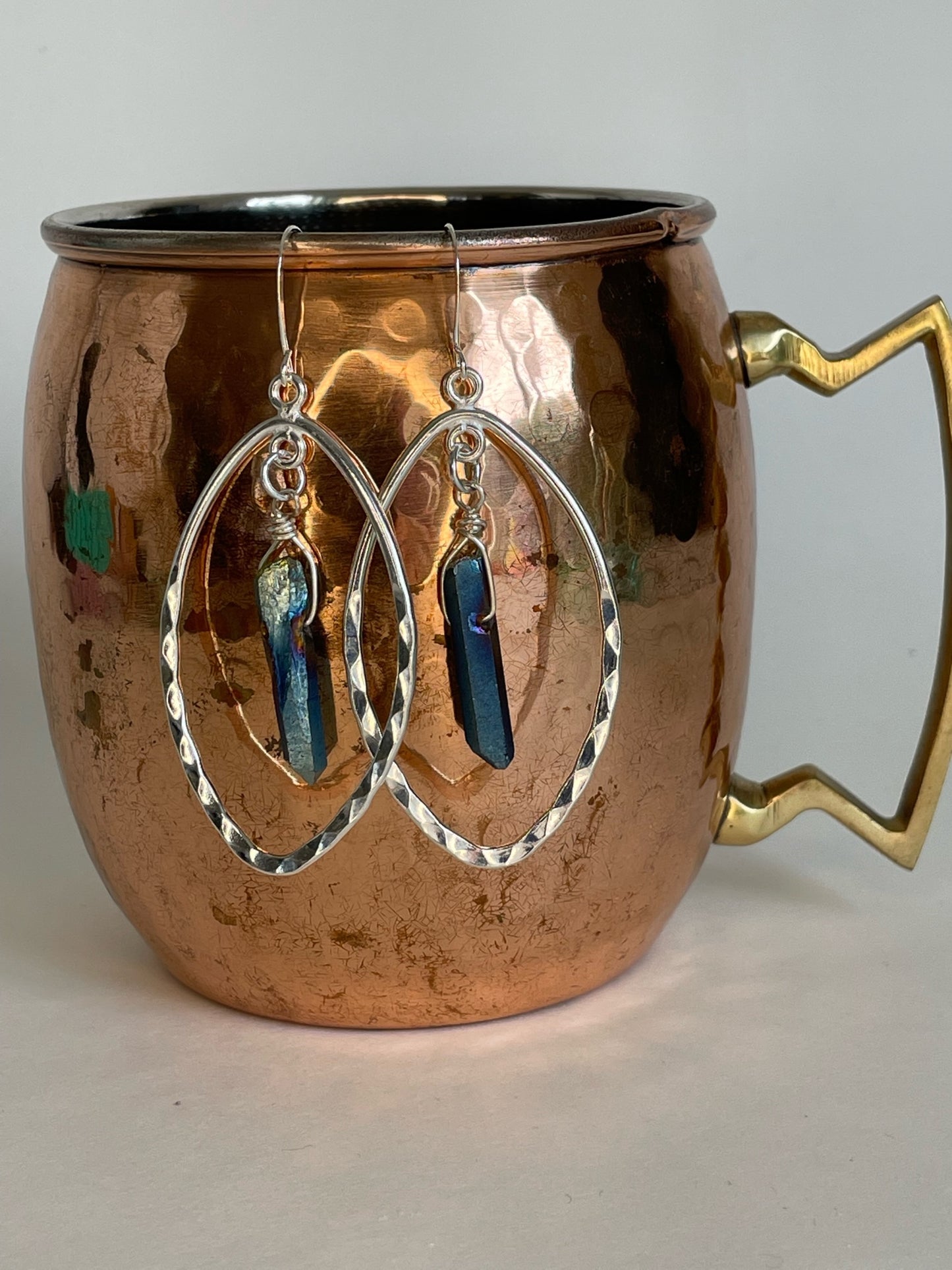 Silver Marquis Earrings with Titanium Quartz