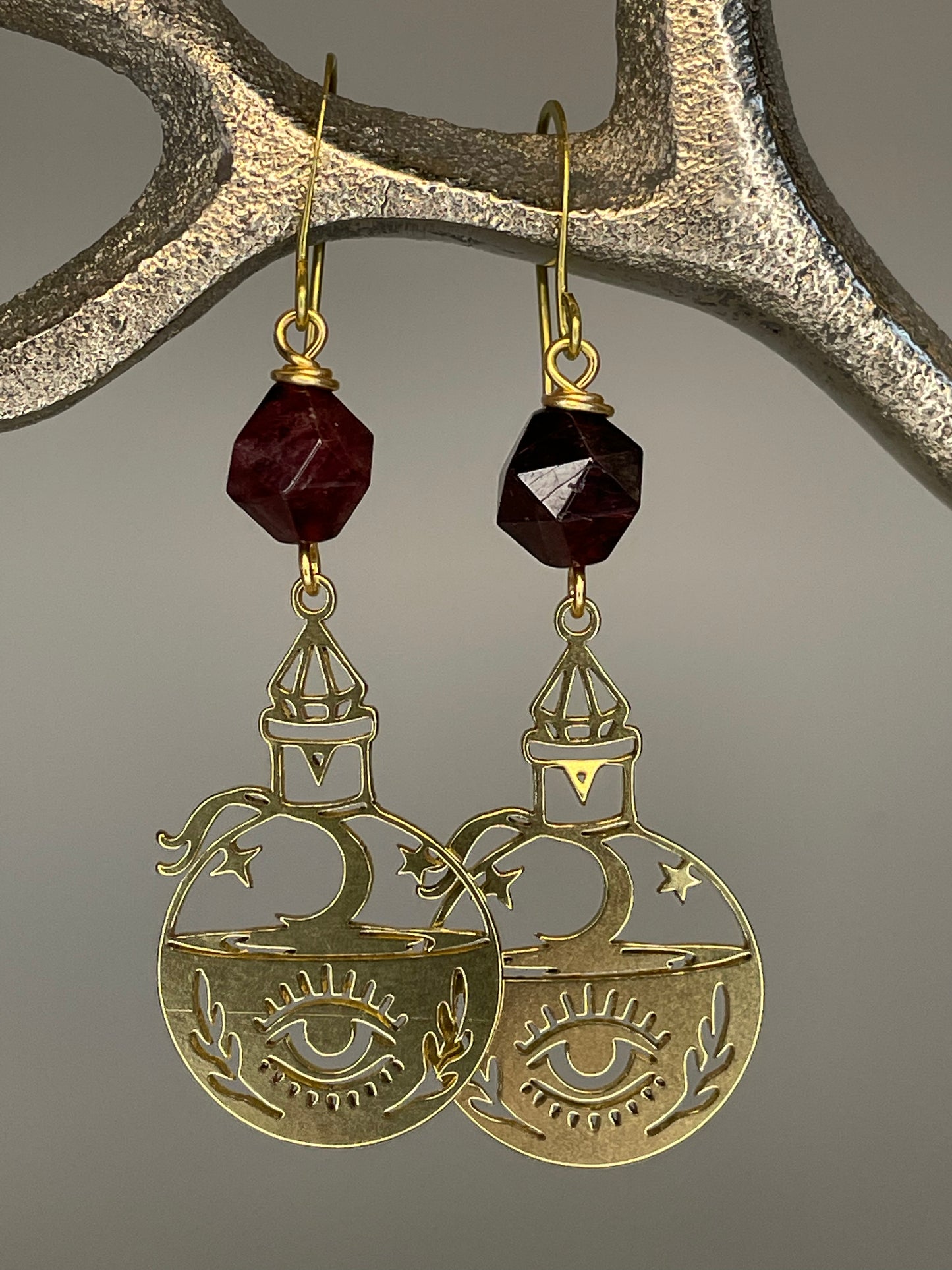 Potion Bottle Earrings with Garnet