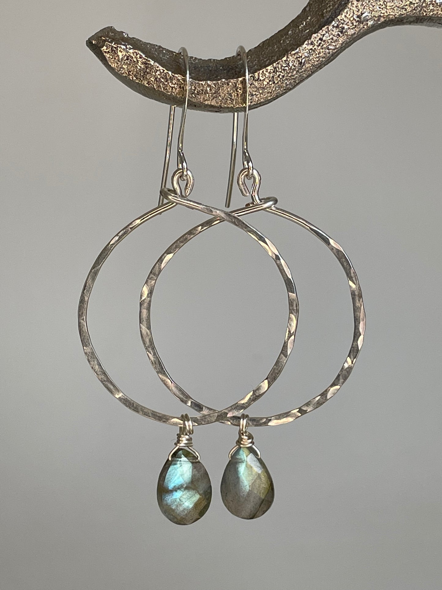 Hammered Hoop Earrings - Labradorite