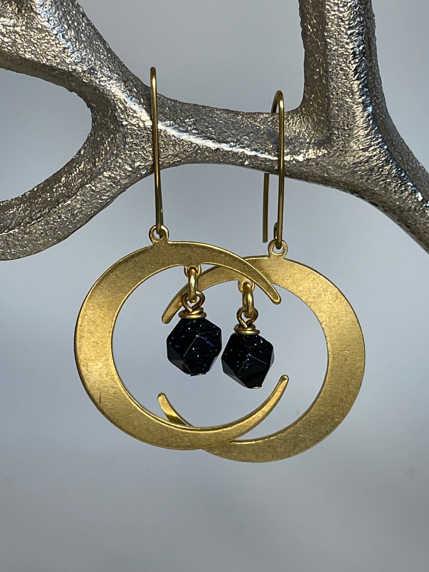 Waxing Crescent Earrings - Blue Goldstone