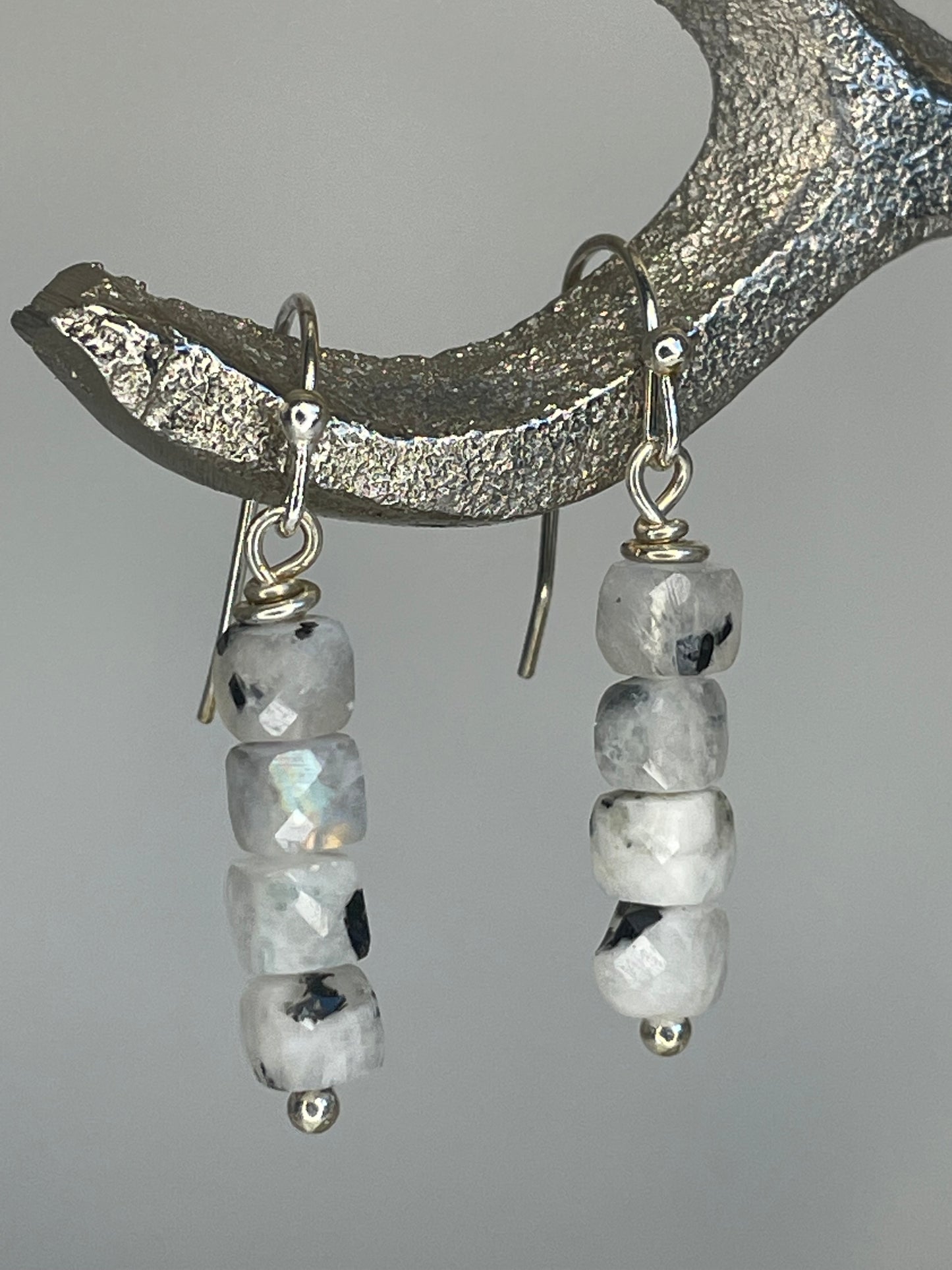 Moonstone Faceted Cube Earrings
