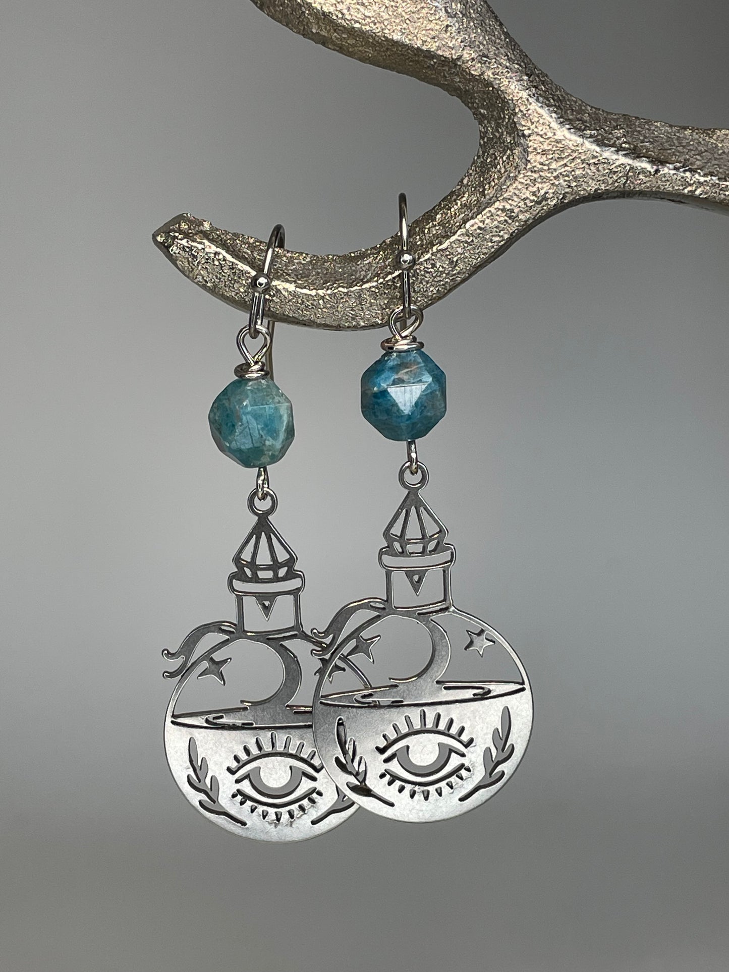 Potion Bottle Earrings with Apatite
