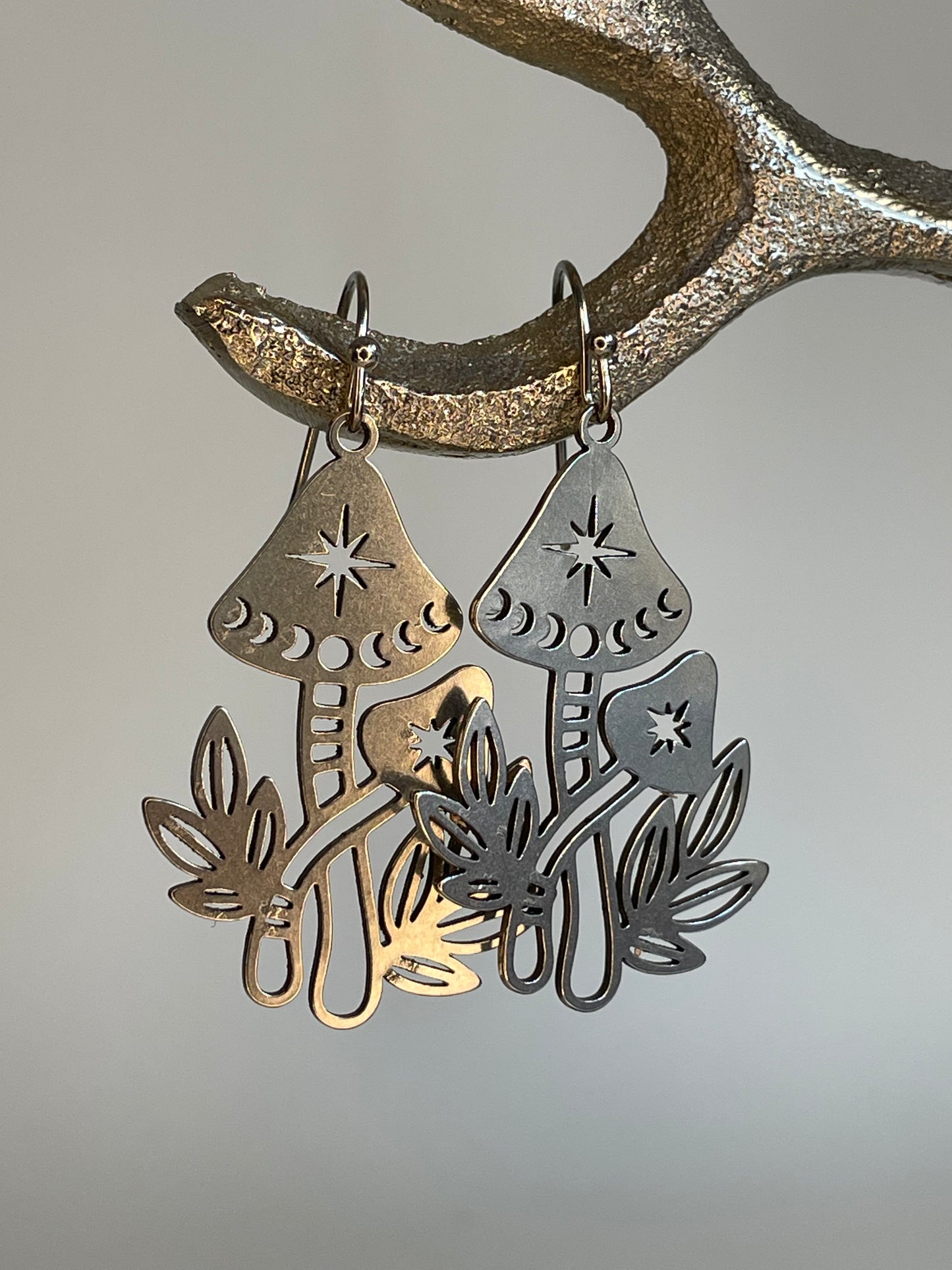 Moon Phase Mushroom Earrings