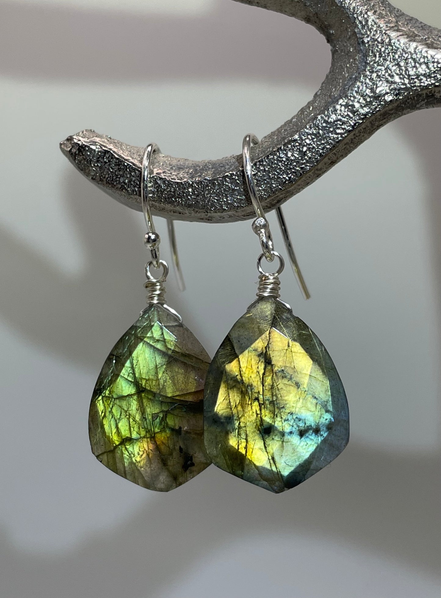 Silver Teardrop Earrings with Labradorite